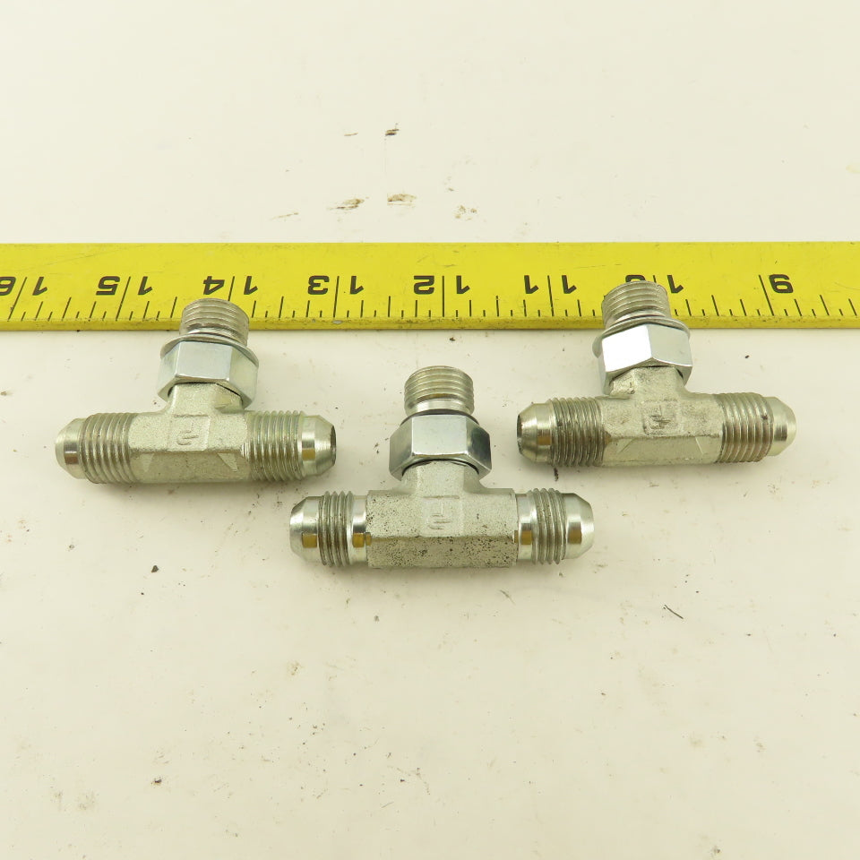 Parker 1/4" Tube OD 9/16-18 Male ORB X 9/16-18  Branch TEE Fitting Lot Of 3