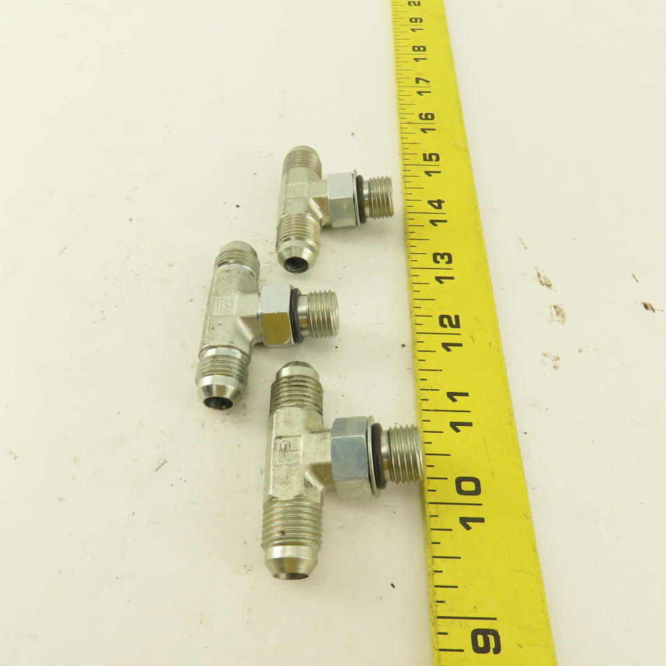 Parker 1/4" Tube OD 9/16-18 Male ORB X 9/16-18  Branch TEE Fitting Lot Of 3