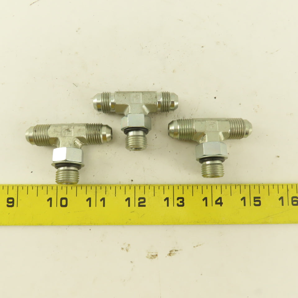 Parker 1/4" Tube OD 9/16-18 Male ORB X 9/16-18  Branch TEE Fitting Lot Of 3
