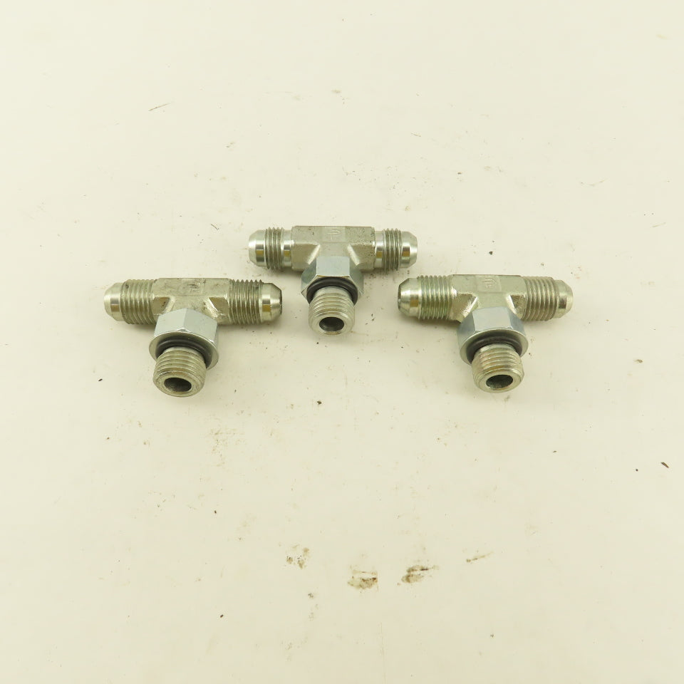 Parker 1/4" Tube OD 9/16-18 Male ORB X 9/16-18  Branch TEE Fitting Lot Of 3