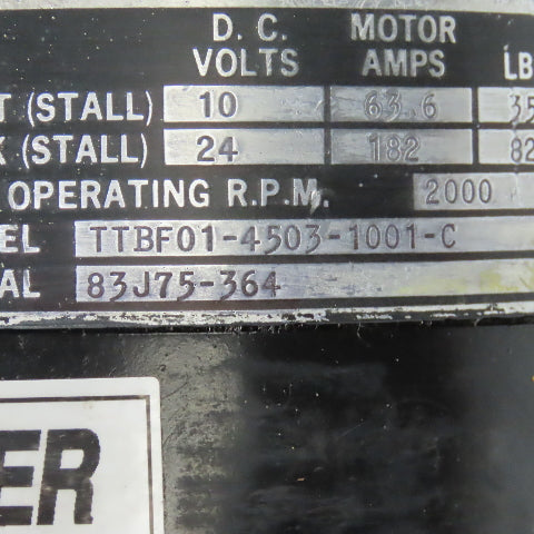 Kollmorgen TTBF01-4503-1001-C 10/24VDC 2000RPM 182A DC Motor W/ 115V Brake
