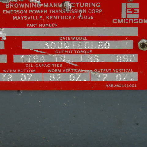 Browning 300Q180L60 60:1 Ratio 29.1RPM Left Hand Output Gear Reducer