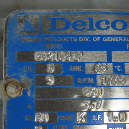 Delco EG2104AP 3Hp 1765RPM 460V 213Y AC Motor W/ Stearns Brake