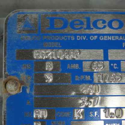 Delco EG2104AP 3Hp 1765RPM 460V 213Y AC Motor W/ Stearns Brake