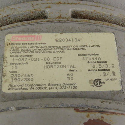 Delco EG2104AP 3Hp 1765RPM 460V 213Y AC Motor W/ Stearns Brake