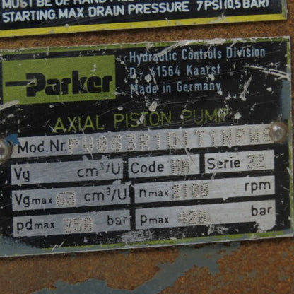 Parker PV063R1D1T1NPWS Series 32 2100RPM 420 Bar High Pressure Axial Piston Pump