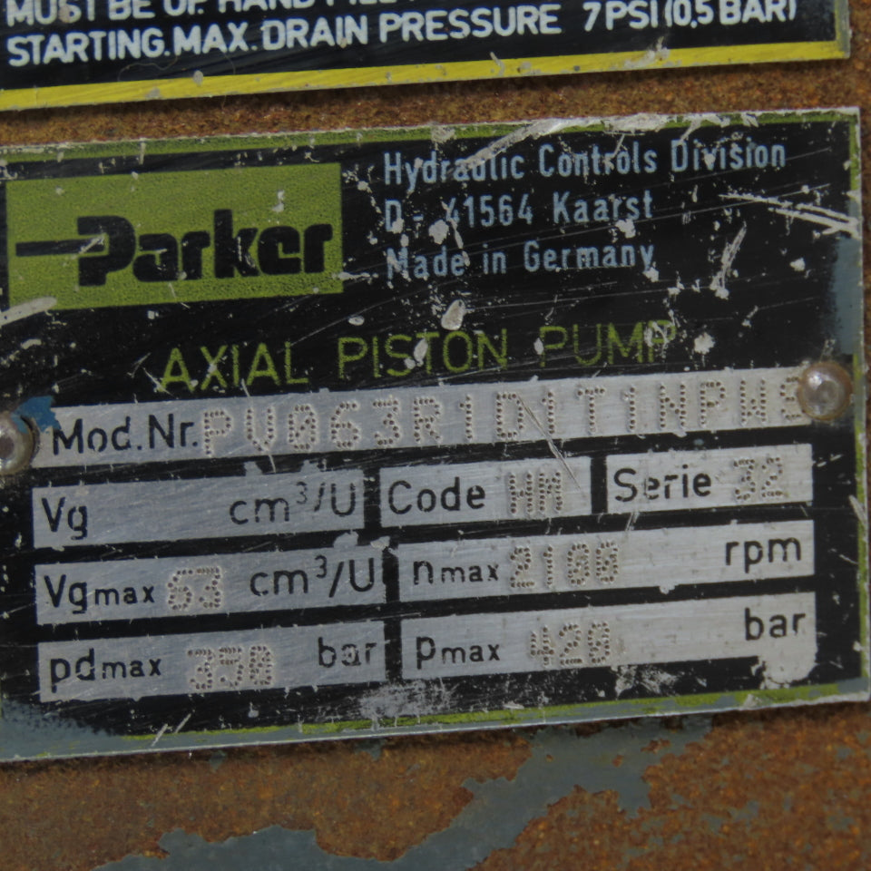 Parker PV063R1D1T1NPWS Series 32 2100RPM 420 Bar High Pressure Axial Piston Pump