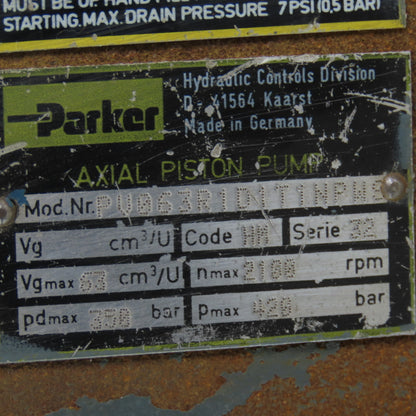 Parker PV063R1D1T1NPWS Series 32 2100RPM 420 Bar High Pressure Axial Piston Pump