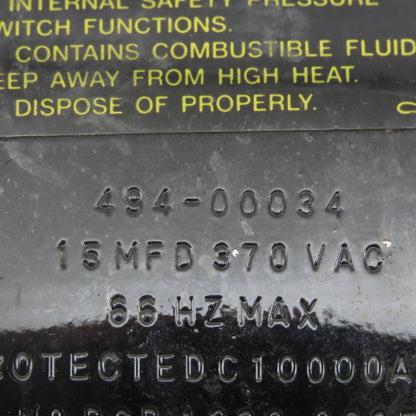 Bodine 494-00034 15MFD 370VAC 66Hz Max Capacitor
