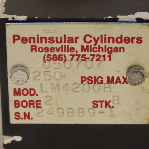 Peninsular Cylinders LM4200B 2" Bore 8" Stroke Double Ended Air Cylinder