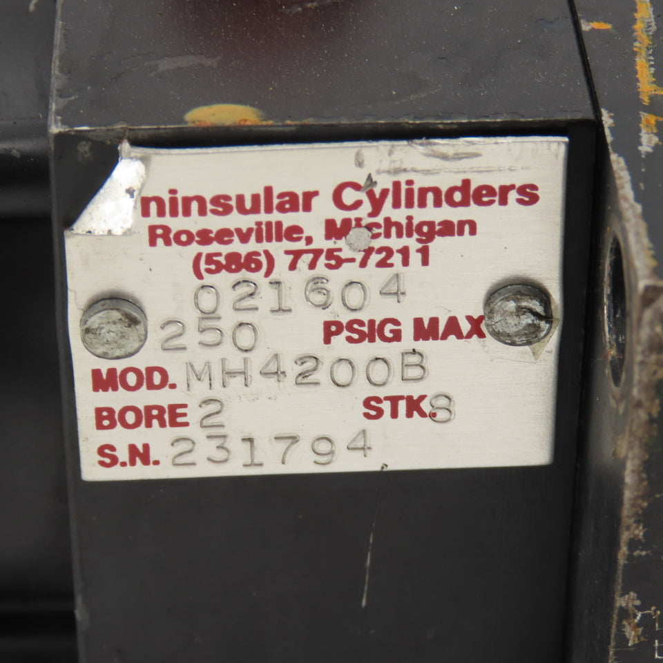 Peninsular MH4200B 2" Bore 8" Double Ended Stroke Air Cylinder 250PSI