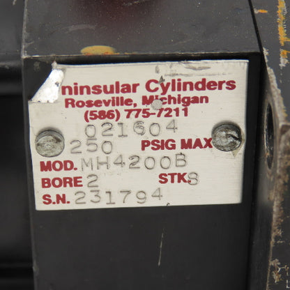 Peninsular MH4200B 2" Bore 8" Double Ended Stroke Air Cylinder 250PSI