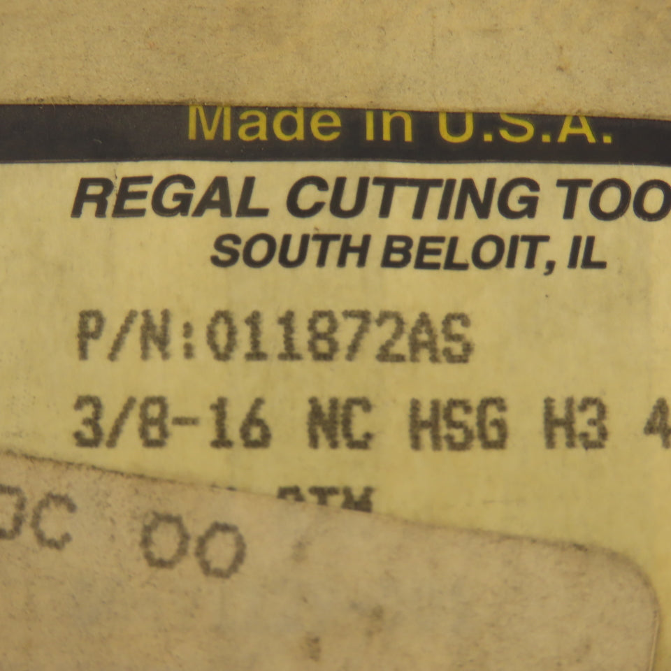 Regal Beloit 011872AS 3/8-16 NC 4 Flute Straight Hand Bottoming Tap Lot Of 5