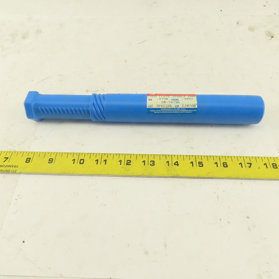 Niagara 7/8" Dia. 4 Flute Spiral End Mill 10-1/2" OAL 4.761 Lead