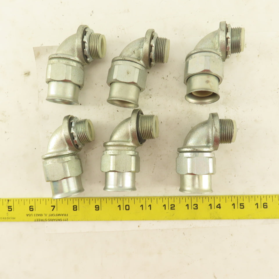 Appleton 3/4" Insulated 90° Malleable Iron Liquidtight Grip Connector Lot of 6