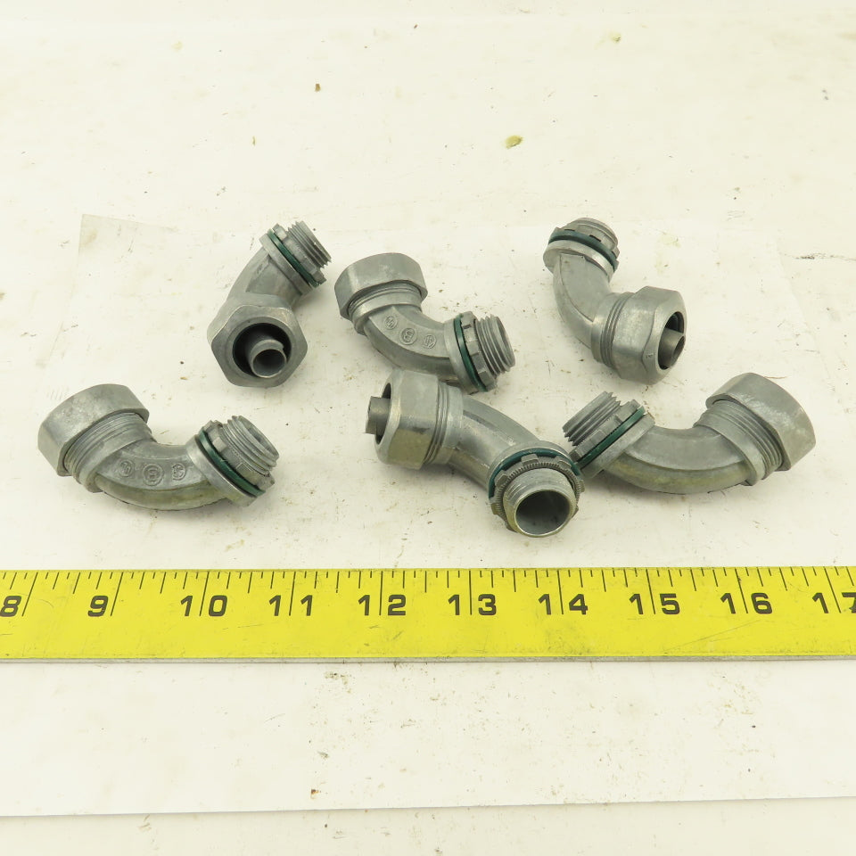 3/8" Non-Insulated 90° Aluminum Liquidtight Grip Connector Lot of 6