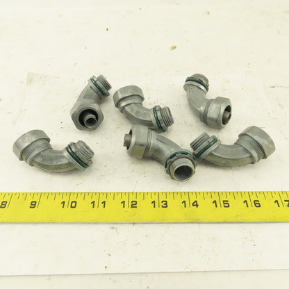 3/8" Non-Insulated 90° Aluminum Liquidtight Grip Connector Lot of 6