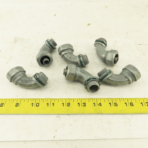 3/8" Non-Insulated 90° Aluminum Liquidtight Grip Connector Lot of 6