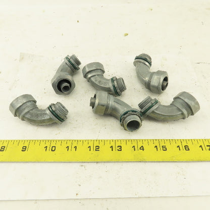 3/8" Non-Insulated 90° Aluminum Liquidtight Grip Connector Lot of 6