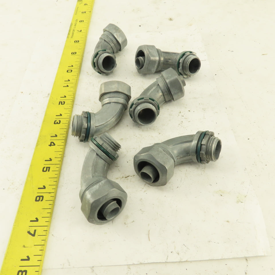 3/8" Non-Insulated 90° Aluminum Liquidtight Grip Connector Lot of 6
