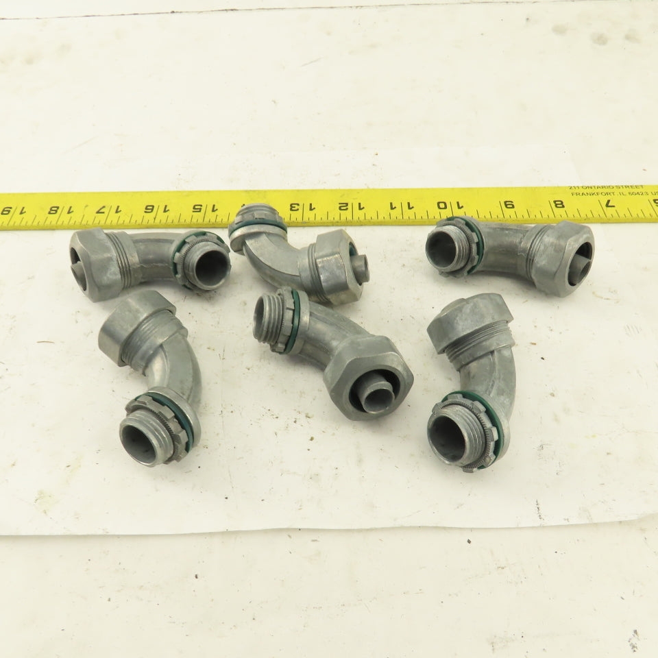 3/8" Non-Insulated 90° Aluminum Liquidtight Grip Connector Lot of 6