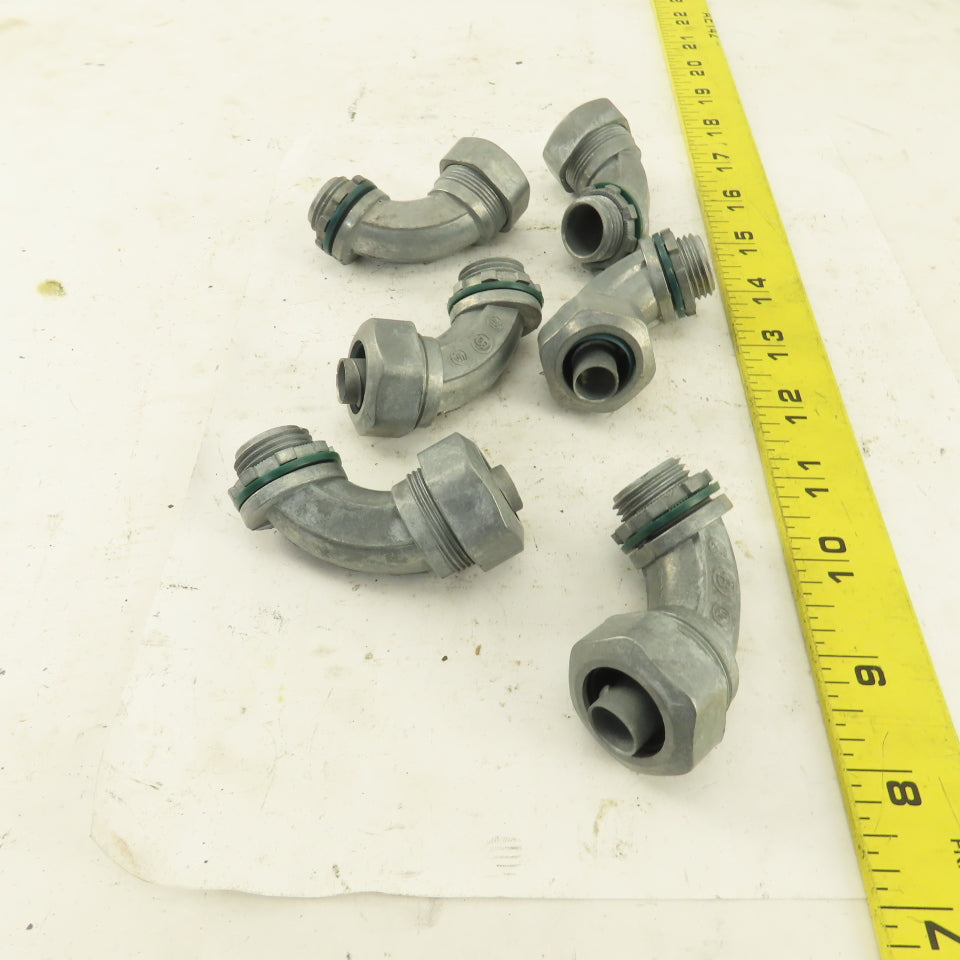 3/8" Non-Insulated 90° Aluminum Liquidtight Grip Connector Lot of 6