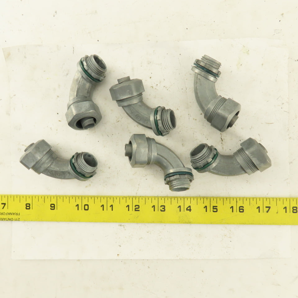 3/8" Non-Insulated 90° Aluminum Liquidtight Grip Connector Lot of 6