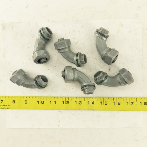 3/8" Non-Insulated 90° Aluminum Liquidtight Grip Connector Lot of 6