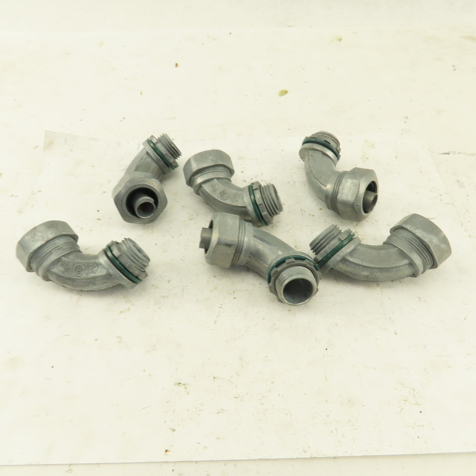 3/8" Non-Insulated 90° Aluminum Liquidtight Grip Connector Lot of 6
