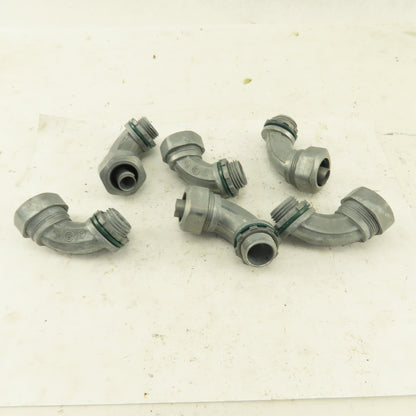 3/8" Non-Insulated 90° Aluminum Liquidtight Grip Connector Lot of 6