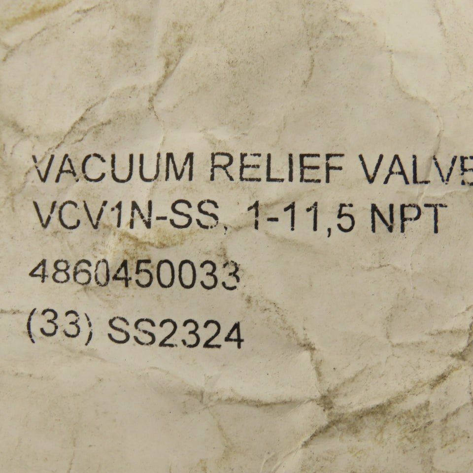 Sulzer VCV1N-SS-1-11.5 1" NPT Vacuum Relief Valve Stainless Steel