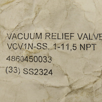 Sulzer VCV1N-SS-1-11.5 1" NPT Vacuum Relief Valve Stainless Steel