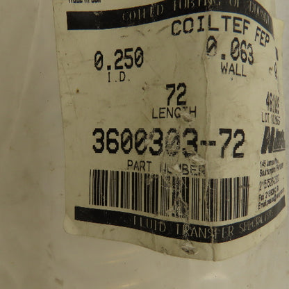 Fluid Transfer 3600303-72 1/4" TEF FEP DuPont Teflon Coil Tube 72" Length
