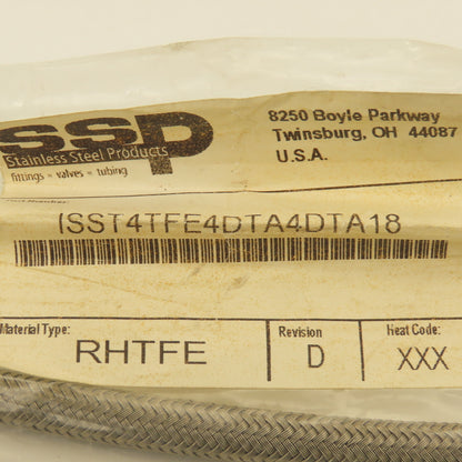 SSP Inc. ISST4TFE4DTA4DTA18 1/4" Stainless Steel Braided Duolok Tube 18"