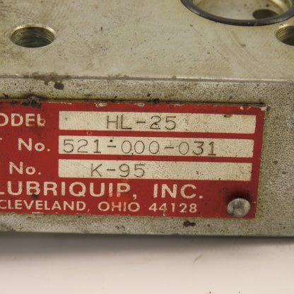Lubriquip 521-000-031 HL-25 Lubrication Hydraulic Pump Assembly