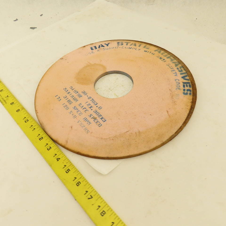 Bay State Abrasives 17A 120 N-8 VS2KS 12 x .302 x 3" Grinding Wheel 3185 RPM MAX