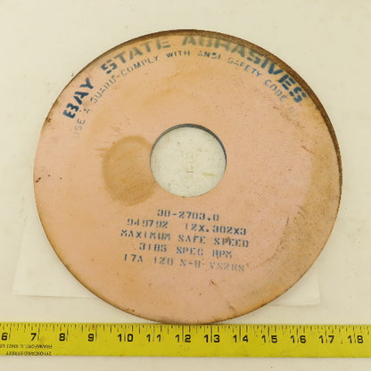 Bay State Abrasives 17A 120 N-8 VS2KS 12 x .302 x 3" Grinding Wheel 3185 RPM MAX