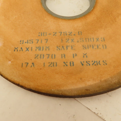 Bay State Abrasives 17A120N8VS2KS 12"x.500x3" Angled Face Grinding Wheel 2070RPM