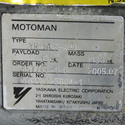 Yaskawa Motoman YR-HP6-A00 Welding Robot 6 Axis W/NX100 HP6 Controller AS IS