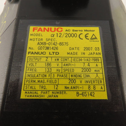 Fanuc A06B-0142-B575 AC Servo Motor 208-230/460V 3Ph