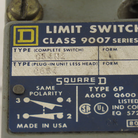 Square D C54N2 Class 9007 600V Cam Roller Limit Switch