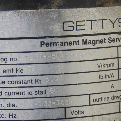 Gettys M237-H50A-300Y-AF 60A KE 59 V/KRPM Permanent Magnet Servo Motor W/Tach