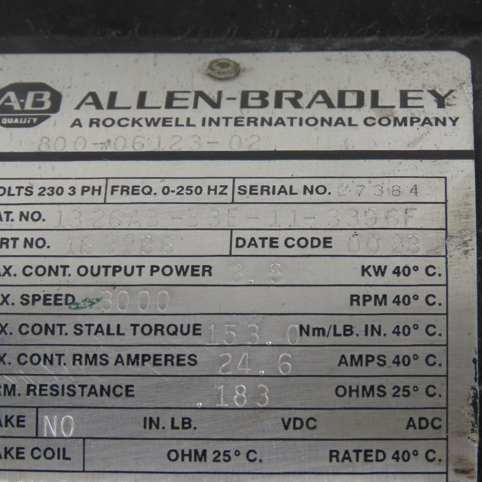 Allen Bradley 1326AB-B3E-11-3396F 3.8kW 3000RPM 230V 32Ph AC Servo Motor