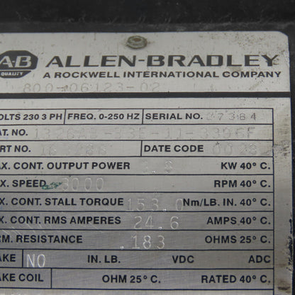 Allen Bradley 1326AB-B3E-11-3396F 3.8kW 3000RPM 230V 32Ph AC Servo Motor
