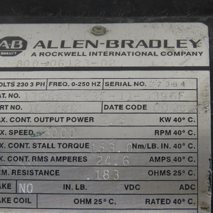 Allen Bradley 1326AB-B3E-11-3396F 3.8kW 3000RPM 230V 32Ph AC Servo Motor