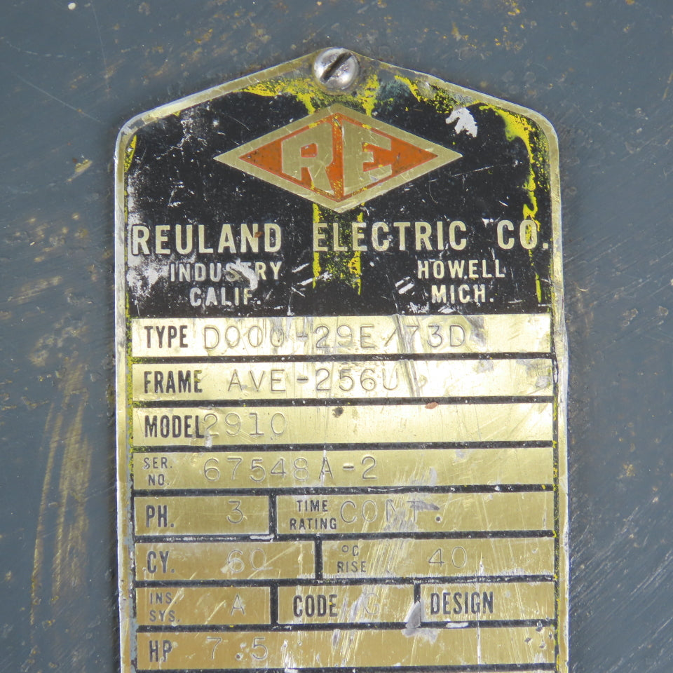 Reuland 2910 7.5Hp 1200RPM 220V AVE-256U Spline Coupled Hydraulic Pump Motor