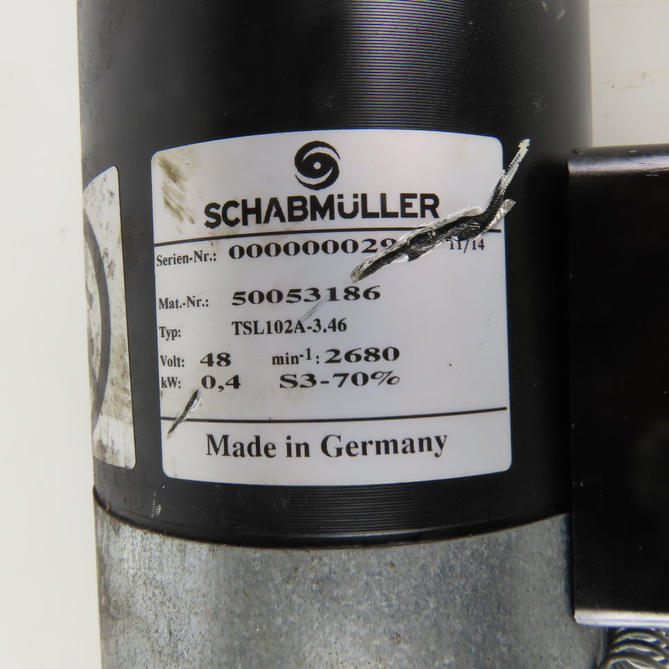 Schabmuller TSL102A-3.46 48V 0.4kW Gear Motor 46:1 Ratio 58RPM Output 3/4" Shaft