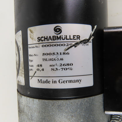 Schabmuller TSL102A-3.46 48V 0.4kW Gear Motor 46:1 Ratio 58RPM Output 3/4" Shaft