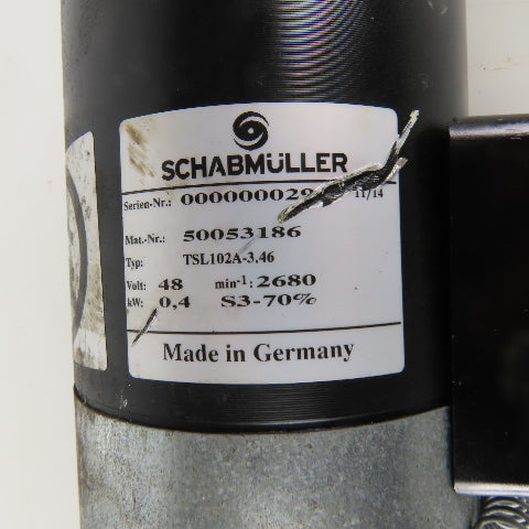 Schabmuller TSL102A-3.46 48V 0.4kW Gear Motor 46:1 Ratio 58RPM Output 3/4" Shaft