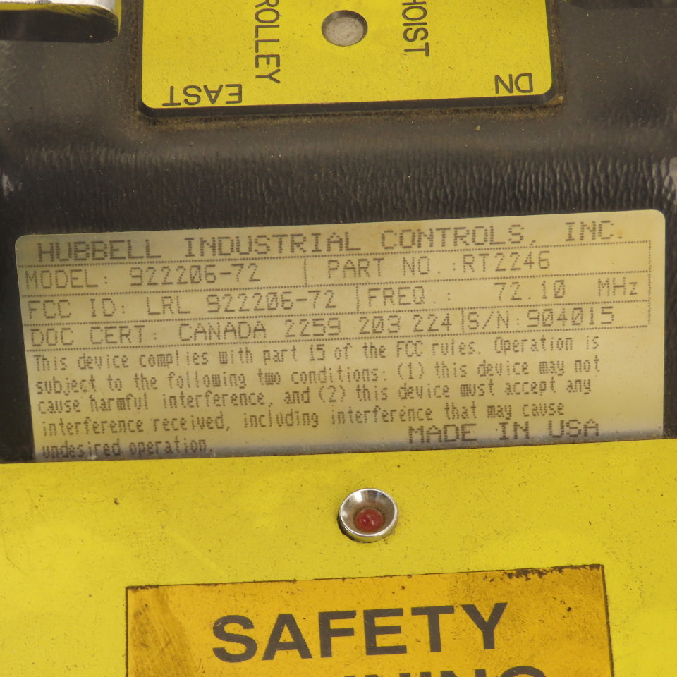 Hubbell 922206-72 Bridge Crane Hoist Trolley Remote Transmitter Controller 72.10MHz